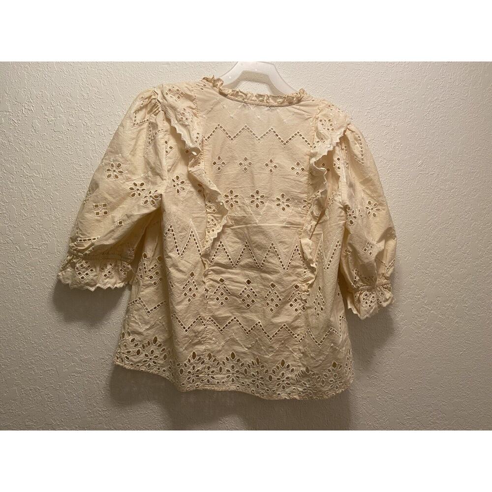 Zara Cream Eyelet Ruffle Blouse - Picture 3 of 12